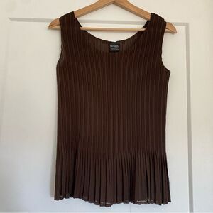 Brown Chiffon Pleated Stretch Business Casual Blouse Tank Top Blouse Shirt